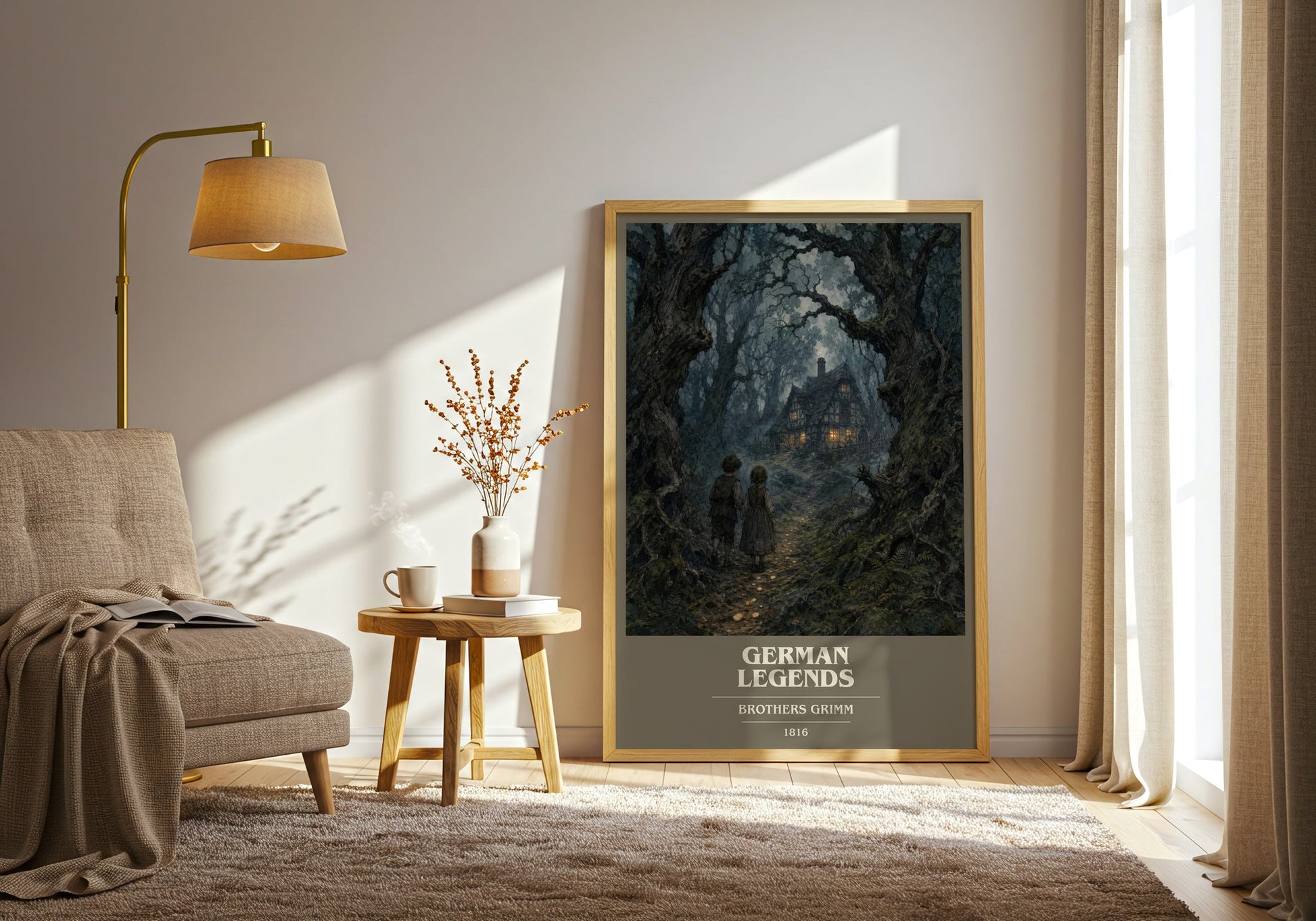 German Legends book cover print on bookshelf – Brothers Grimm fan gift