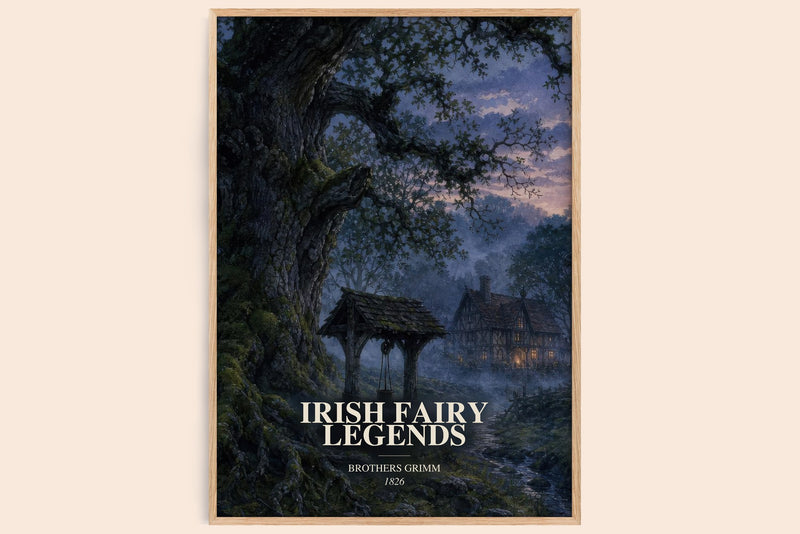 Irish Fairy Legends watercolour book poster by Brothers Grimm – framed literary art print