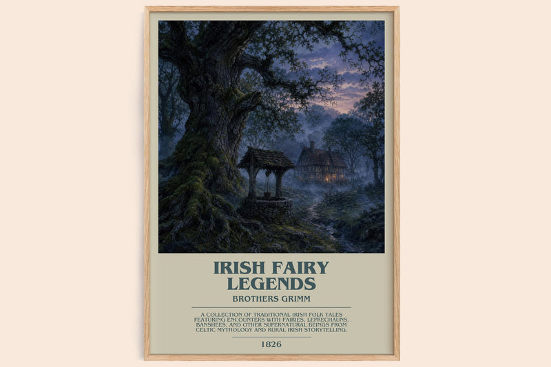 Irish Fairy Legends bookish book poster by Brothers Grimm – framed literary art print