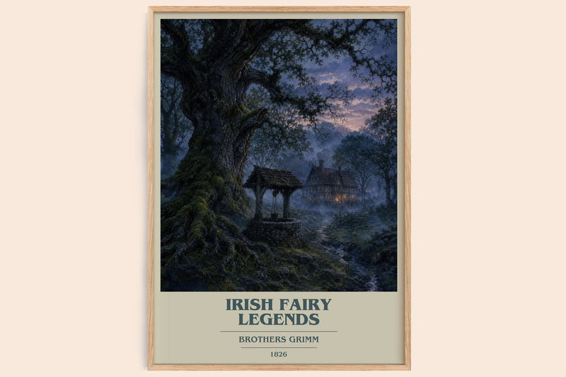 Irish Fairy Legends book cover book poster by Brothers Grimm – framed literary art print