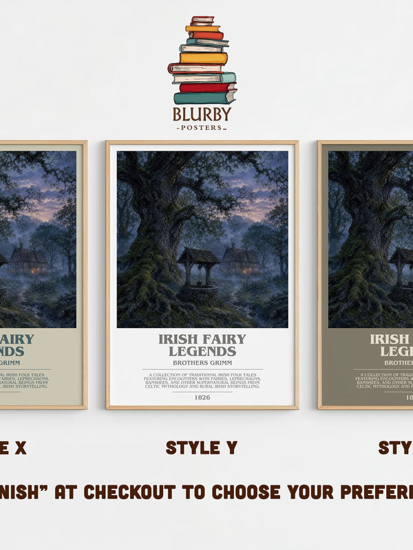 Irish Fairy Legends bookish print in frame leaning in hallway – childrens wall art