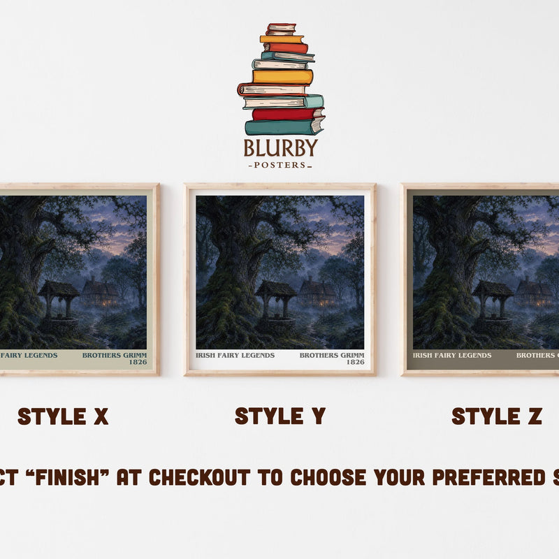 Irish Fairy Legends literary print in frame leaning in hallway – childrens wall art