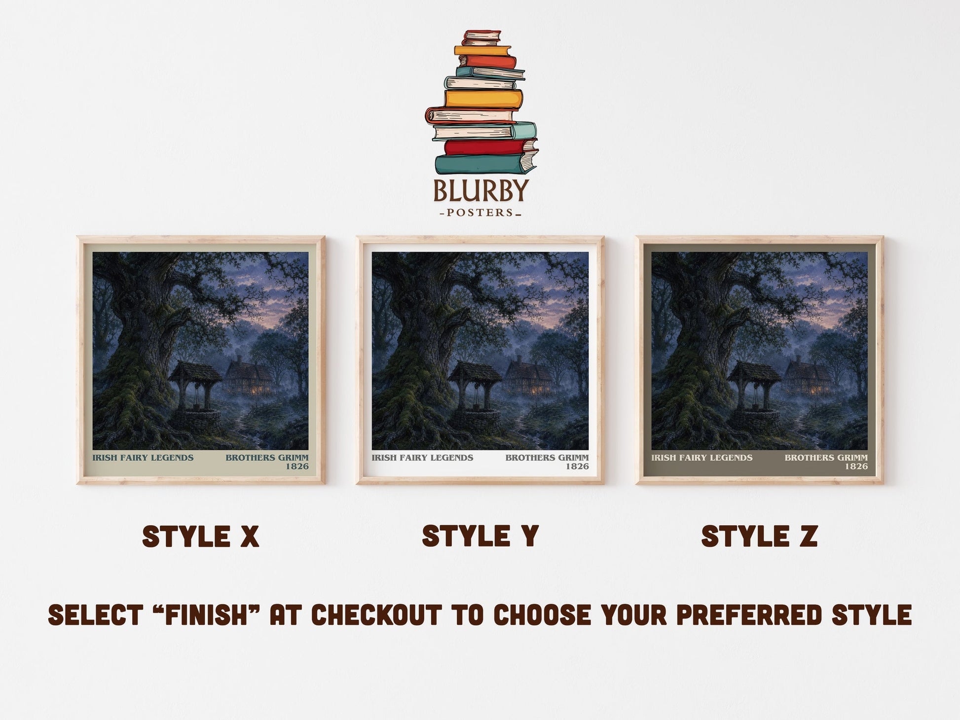 Irish Fairy Legends literary print in frame leaning in hallway – childrens wall art