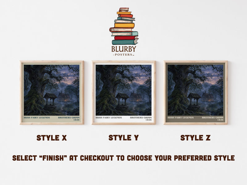 Irish Fairy Legends literary print in frame leaning in hallway – childrens wall art