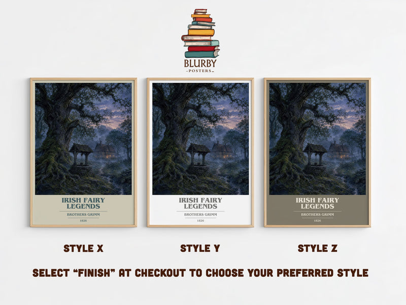 Irish Fairy Legends book cover print in frame leaning in hallway – childrens wall art