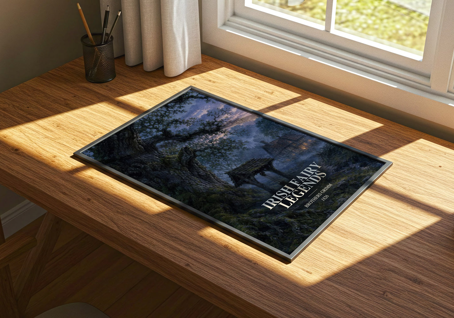 Irish Fairy Legends watercolour book poster framed on wall – childrens wall art