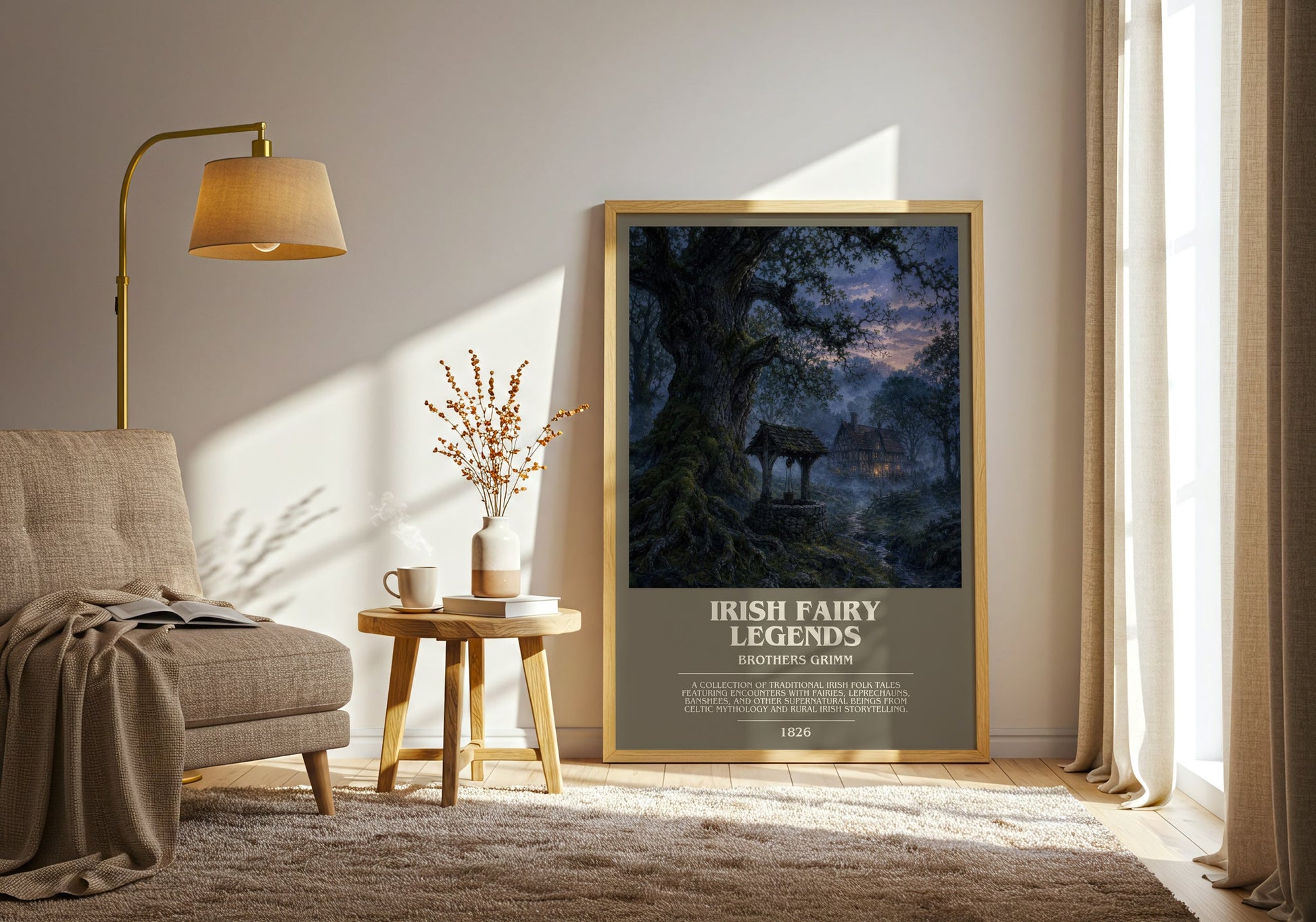Irish Fairy Legends bookish print on bookshelf – Brothers Grimm fan gift