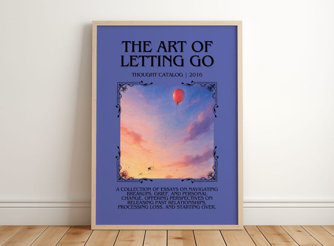 The Art of Letting Go Minimalist Book Poster by Thought Catalog – framed print leaning on a wooden floor