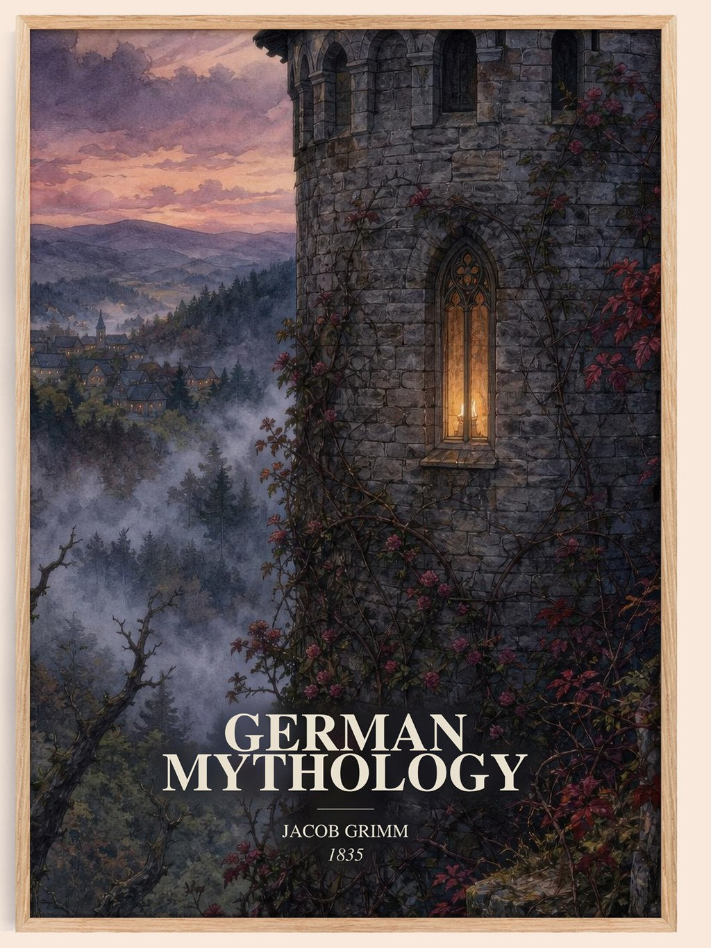 German Mythology watercolour book poster by Jacob Grimm – framed literary art print