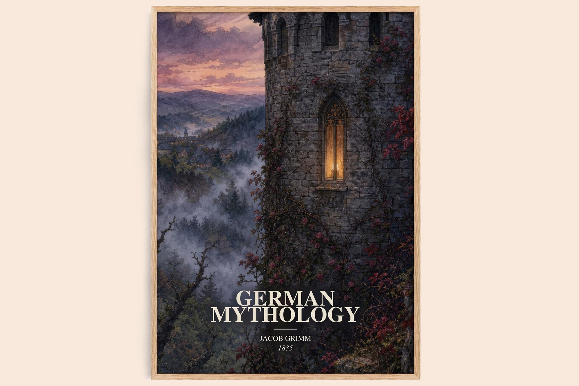 German Mythology watercolour book poster by Jacob Grimm – framed literary art print