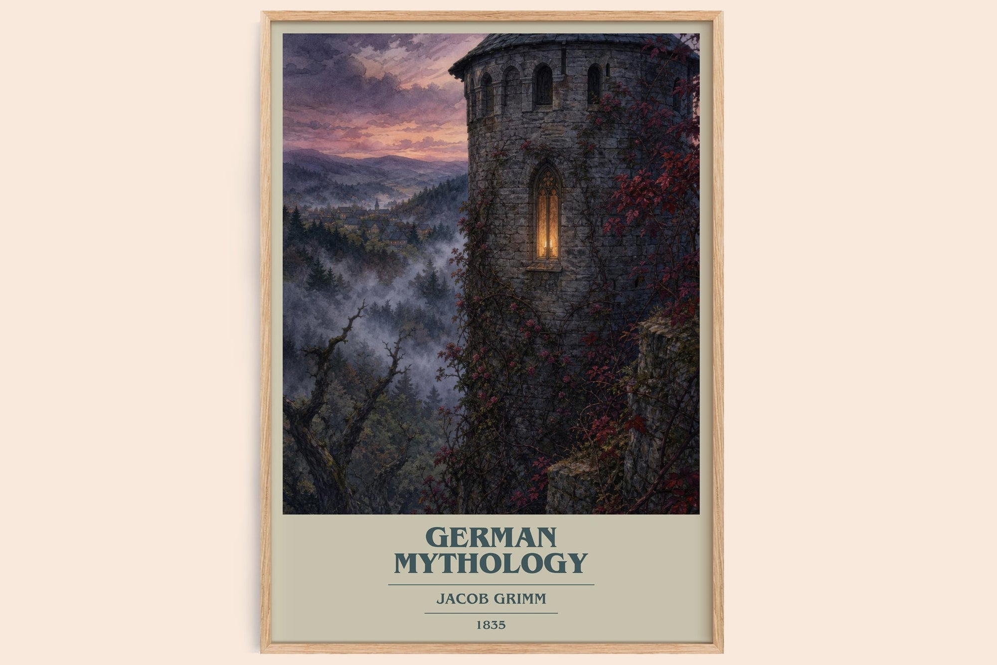 German Mythology book cover book poster by Jacob Grimm – framed literary art print