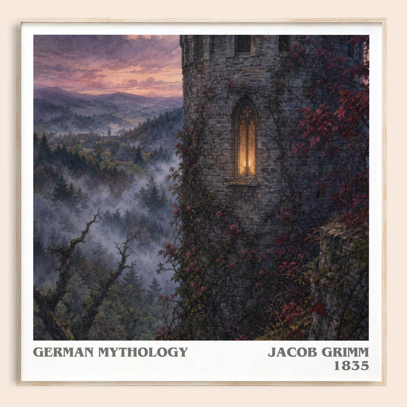 German Mythology literary book poster by Jacob Grimm – framed literary art print