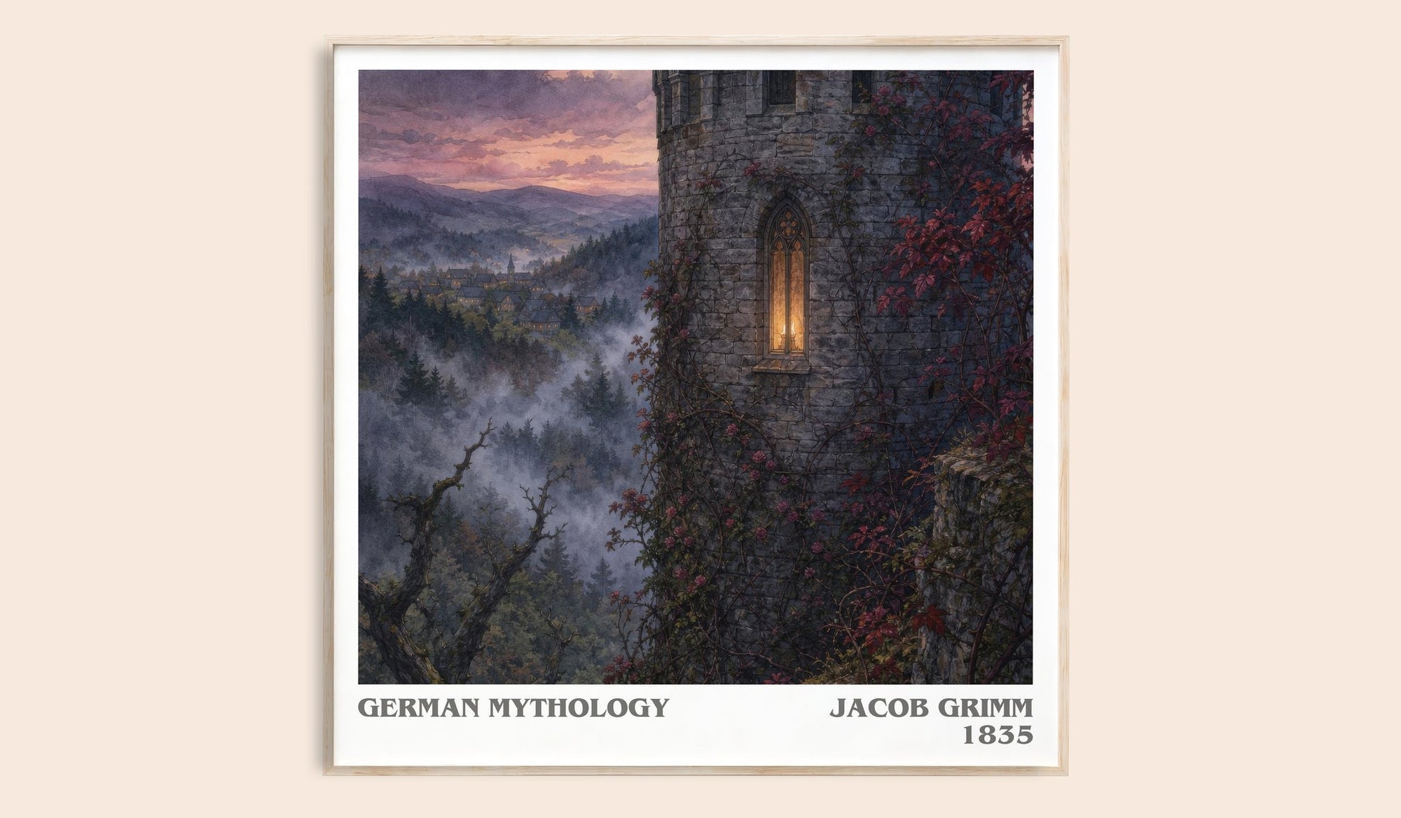 German Mythology literary book poster by Jacob Grimm – framed literary art print
