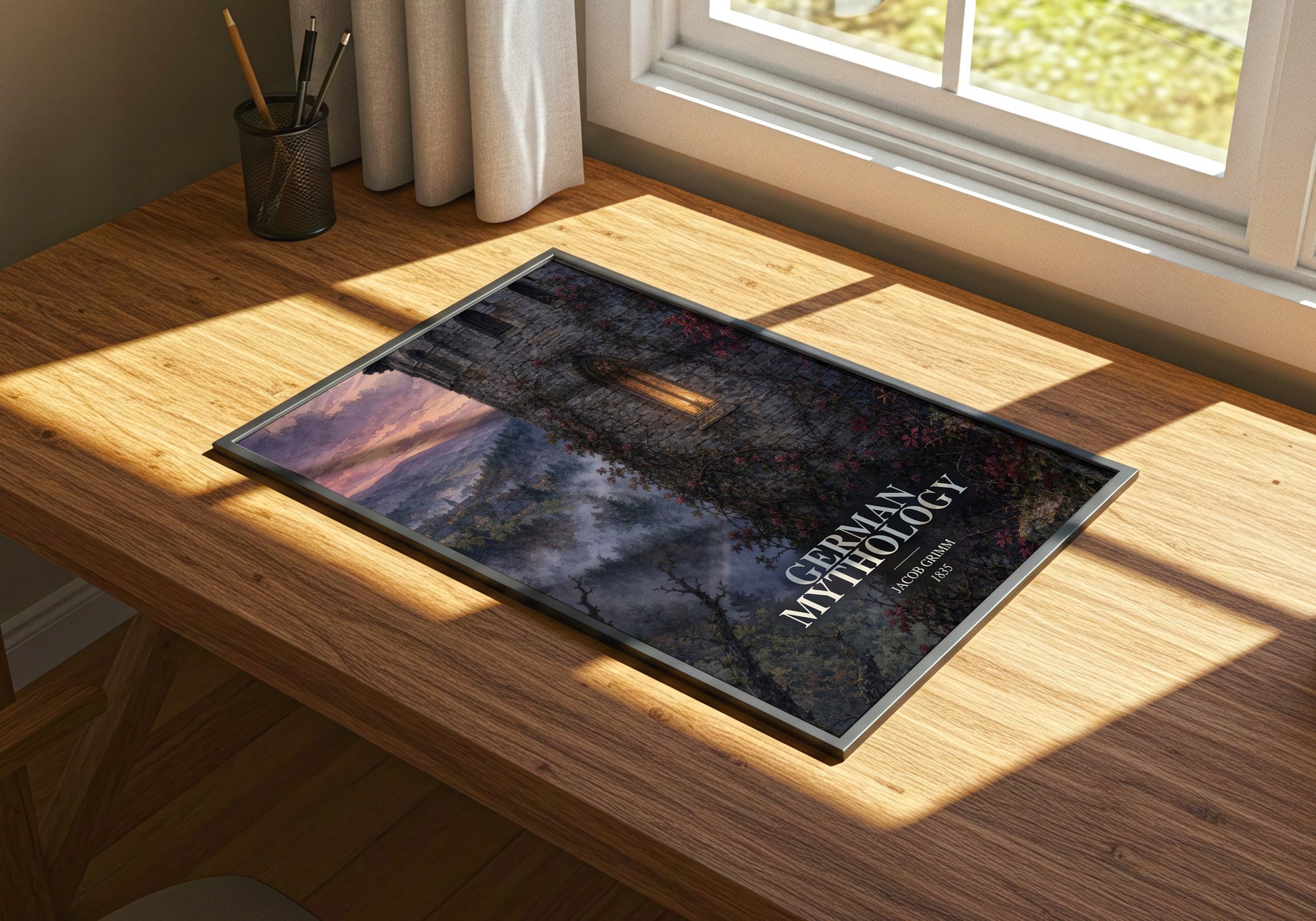 German Mythology watercolour book poster framed on wall – childrens wall art