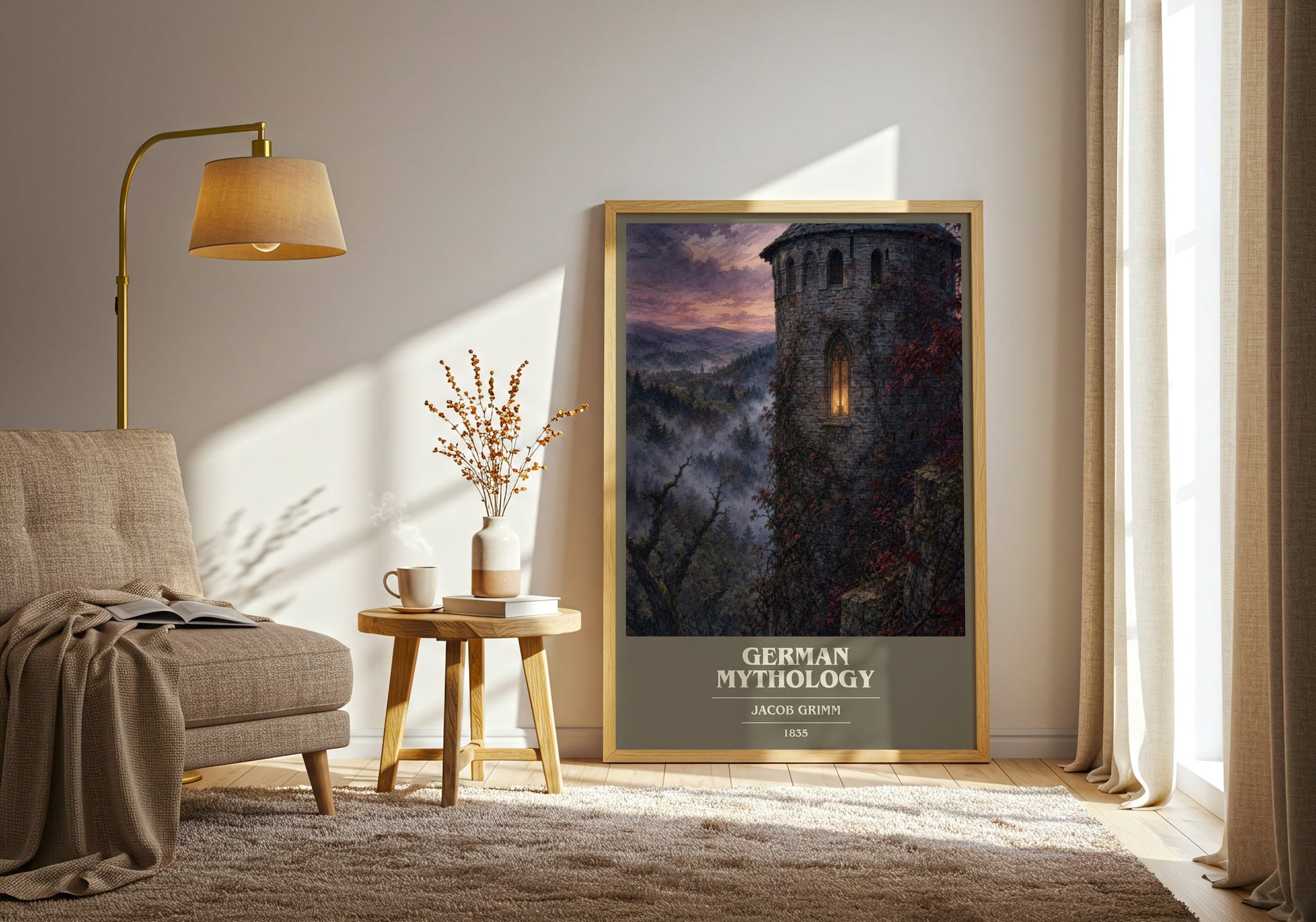 German Mythology book cover print on bookshelf – Jacob Grimm fan gift