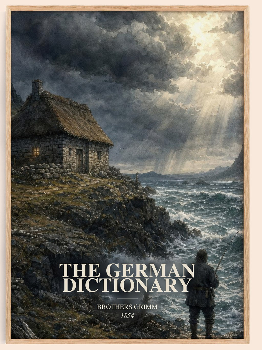The German Dictionary watercolour book poster by Brothers Grimm – framed literary art print