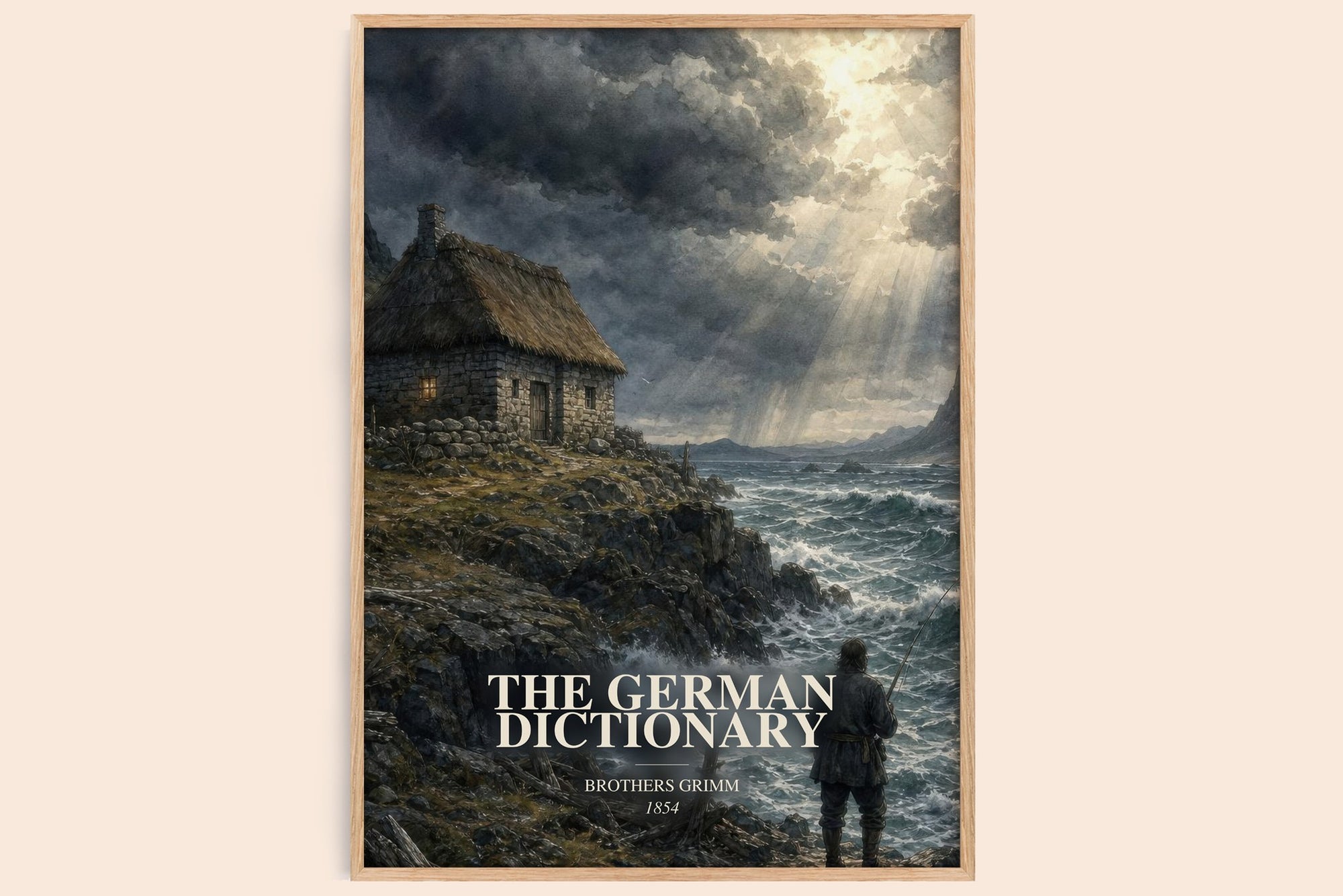 The German Dictionary watercolour book poster by Brothers Grimm – framed literary art print