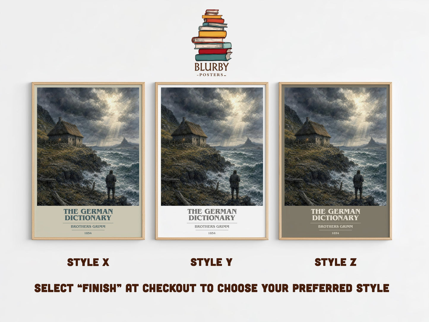 The German Dictionary book cover print in frame leaning in hallway – non fiction wall art