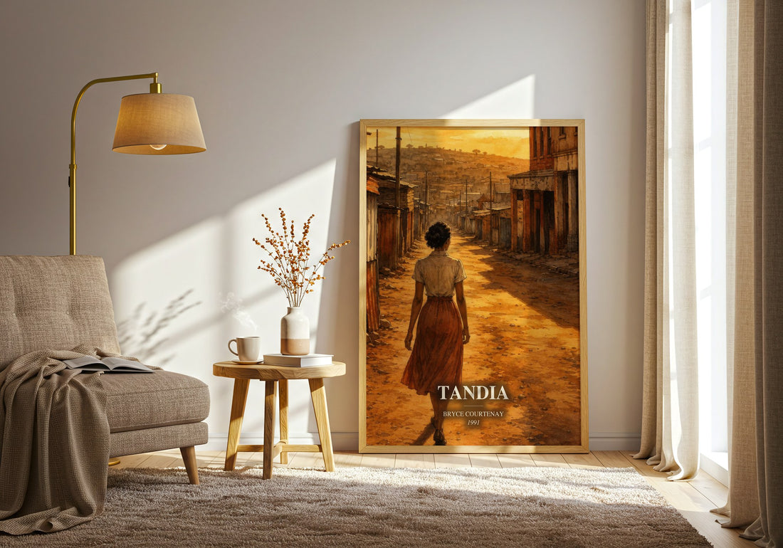 Tandia watercolour print in frame leaning in hallway – historical fiction wall art (mockup)