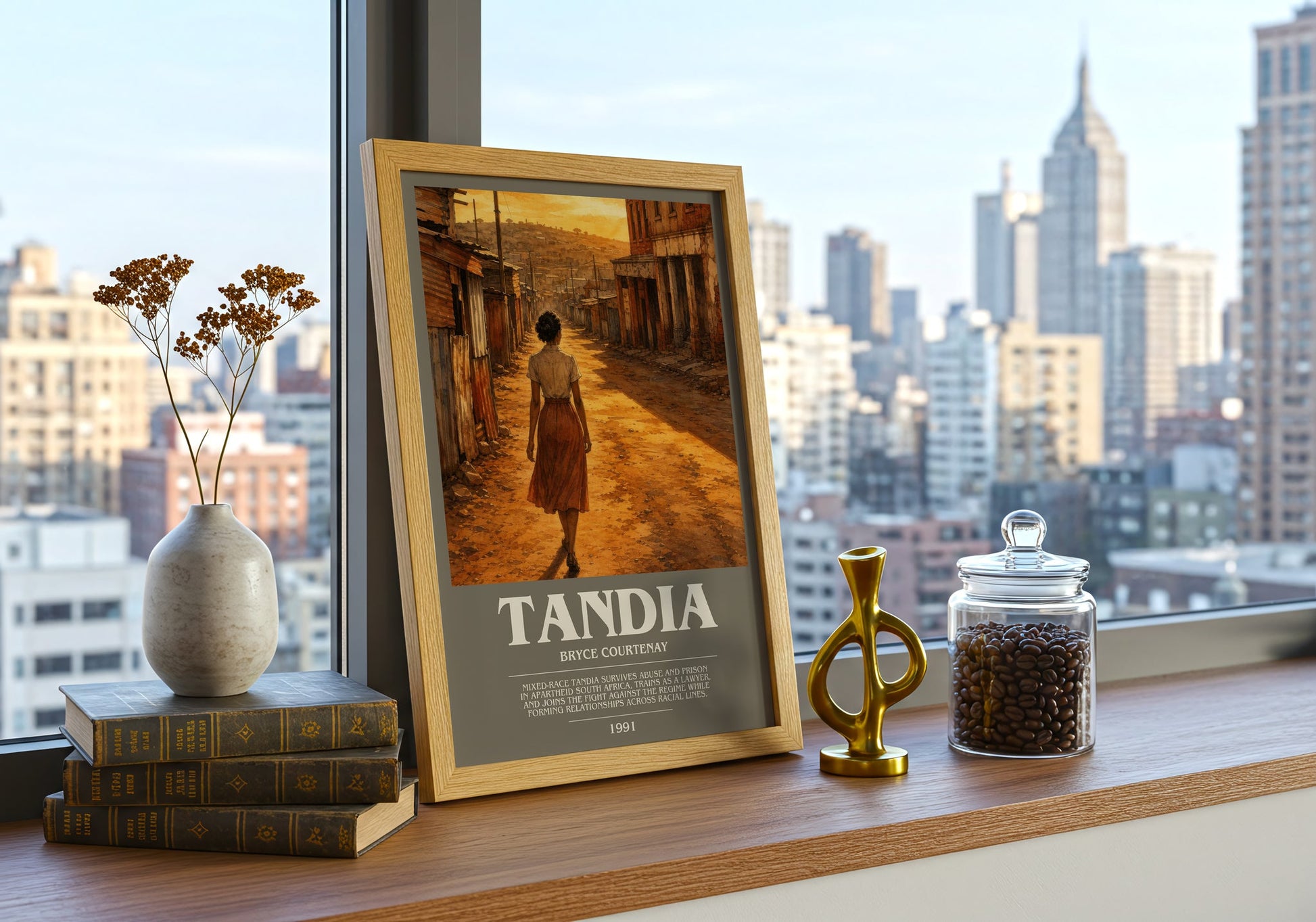 Tandia bookish print framed by window – literary home decor