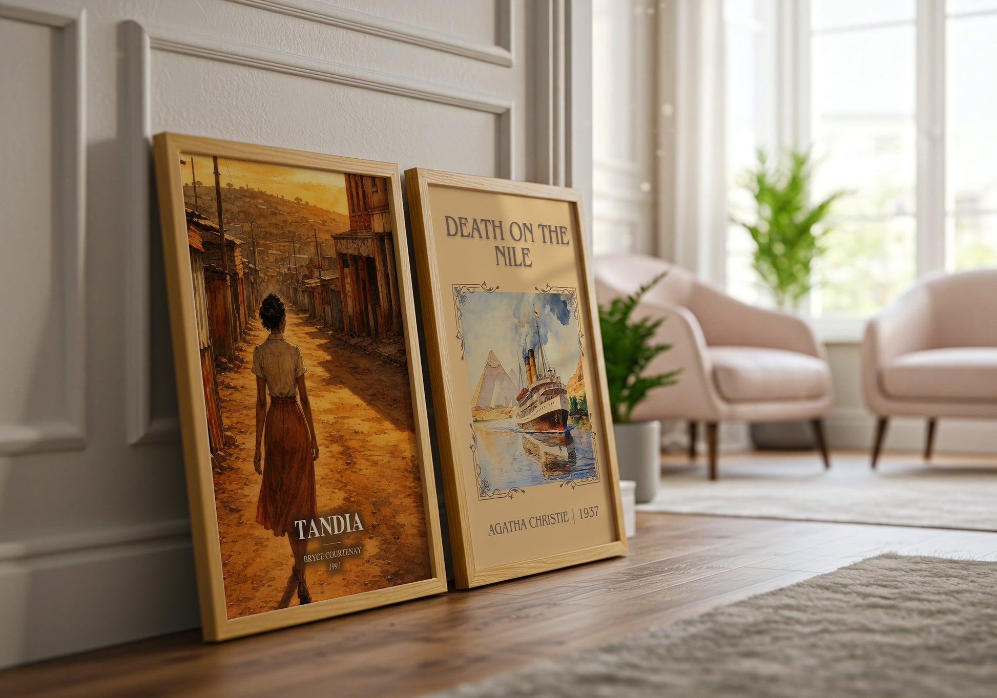 Tandia watercolour print framed by window – literary home decor
