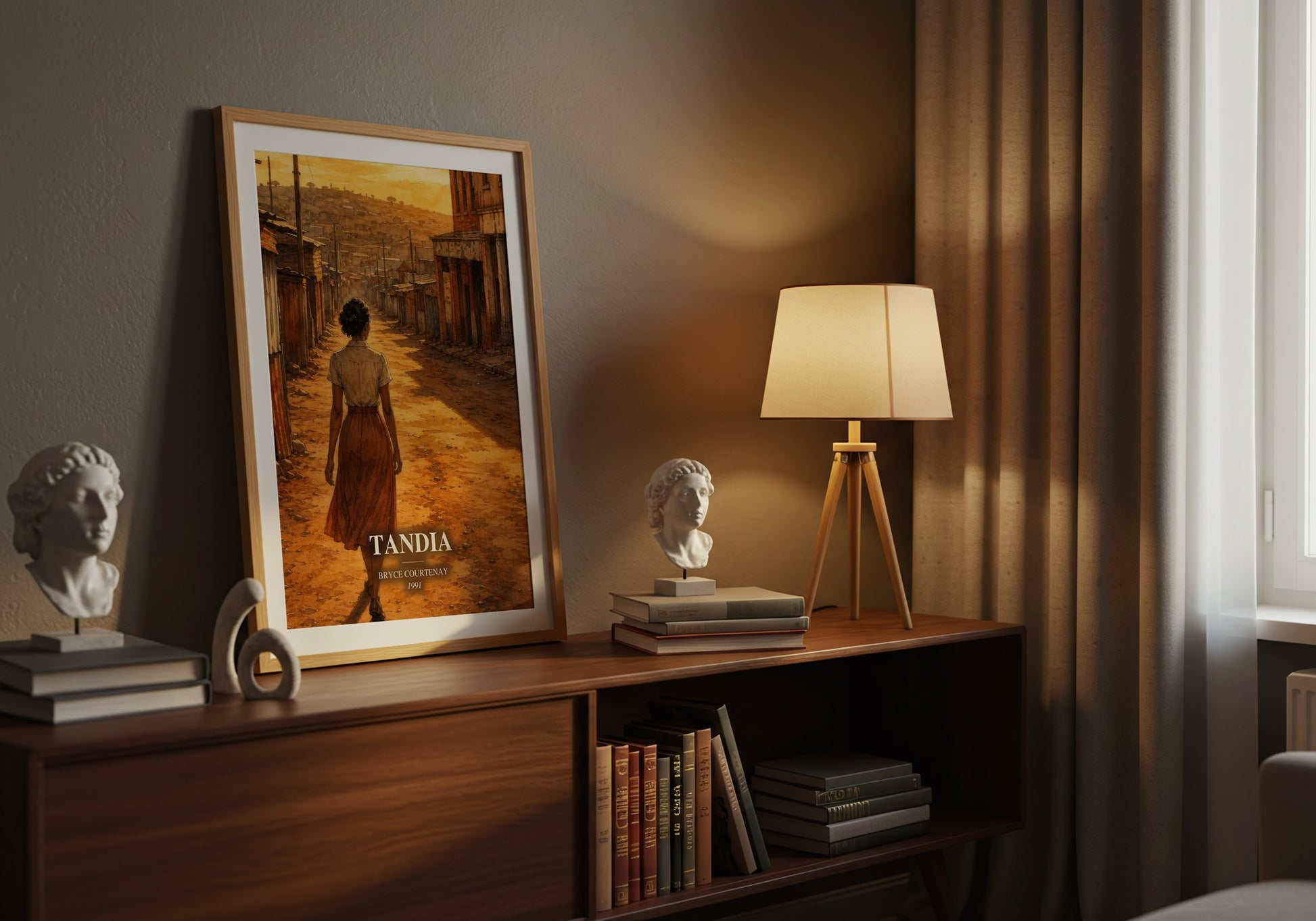 Tandia watercolour print on bookshelf – Bryce Courtenay fan gift