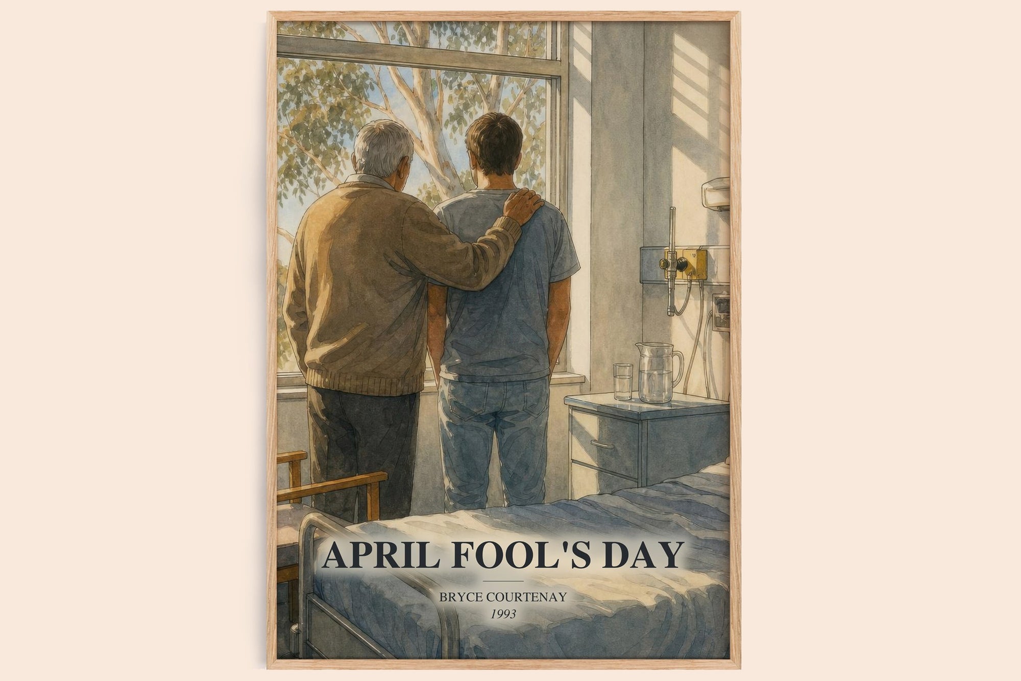 April Fool'S Day watercolour book poster by Bryce Courtenay – framed literary art print