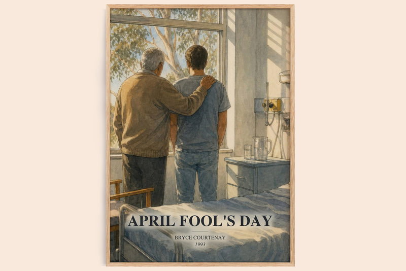 April Fool'S Day watercolour book poster by Bryce Courtenay – framed literary art print
