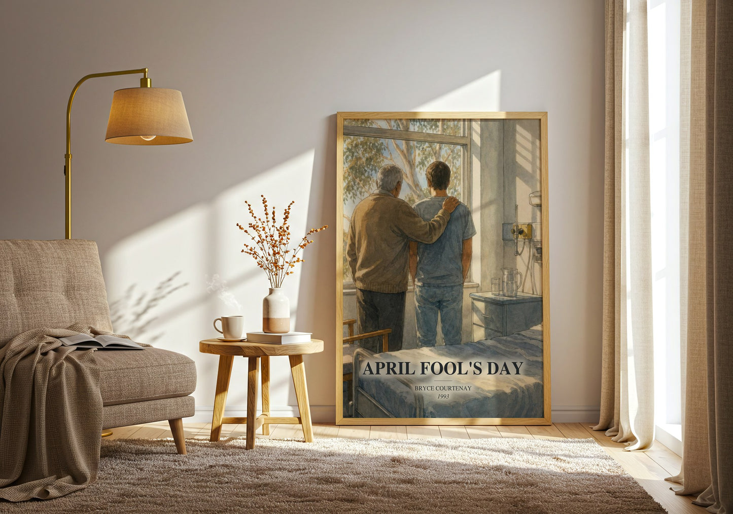 April Fool'S Day watercolour print in frame leaning in hallway – memoir wall art