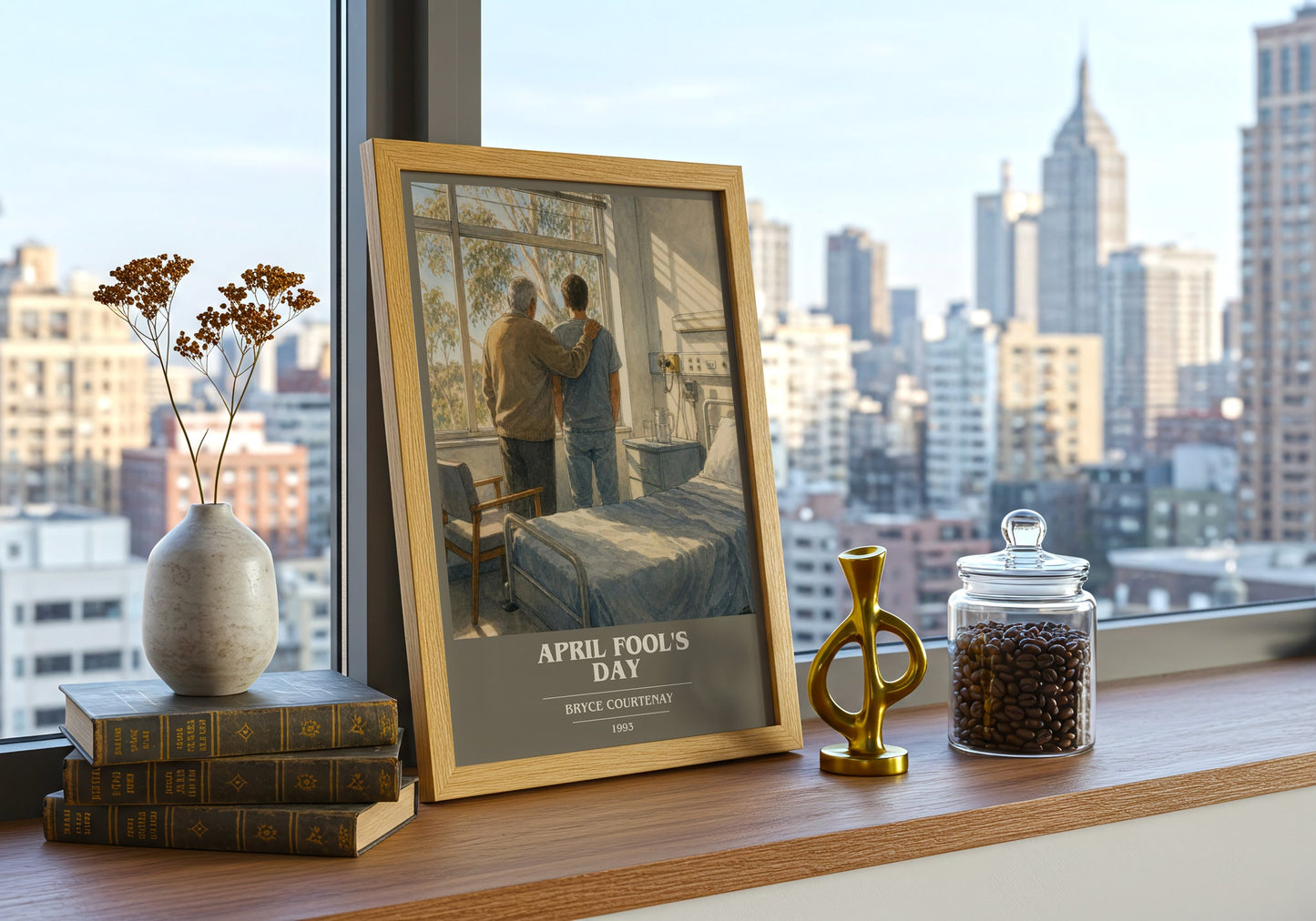 April Fool'S Day book cover print framed by window – literary home decor