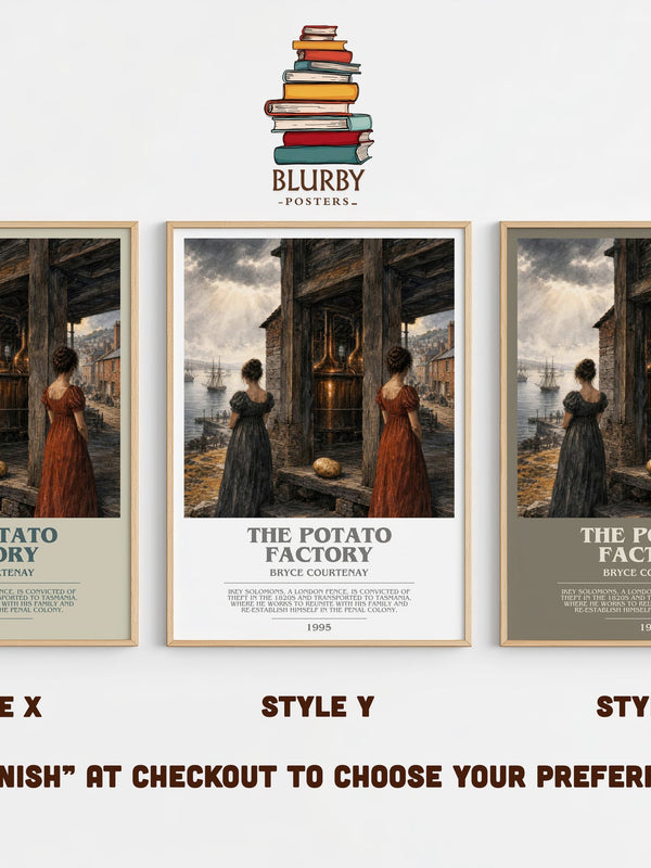 The Potato Factory bookish print in frame leaning in hallway – historical fiction wall art