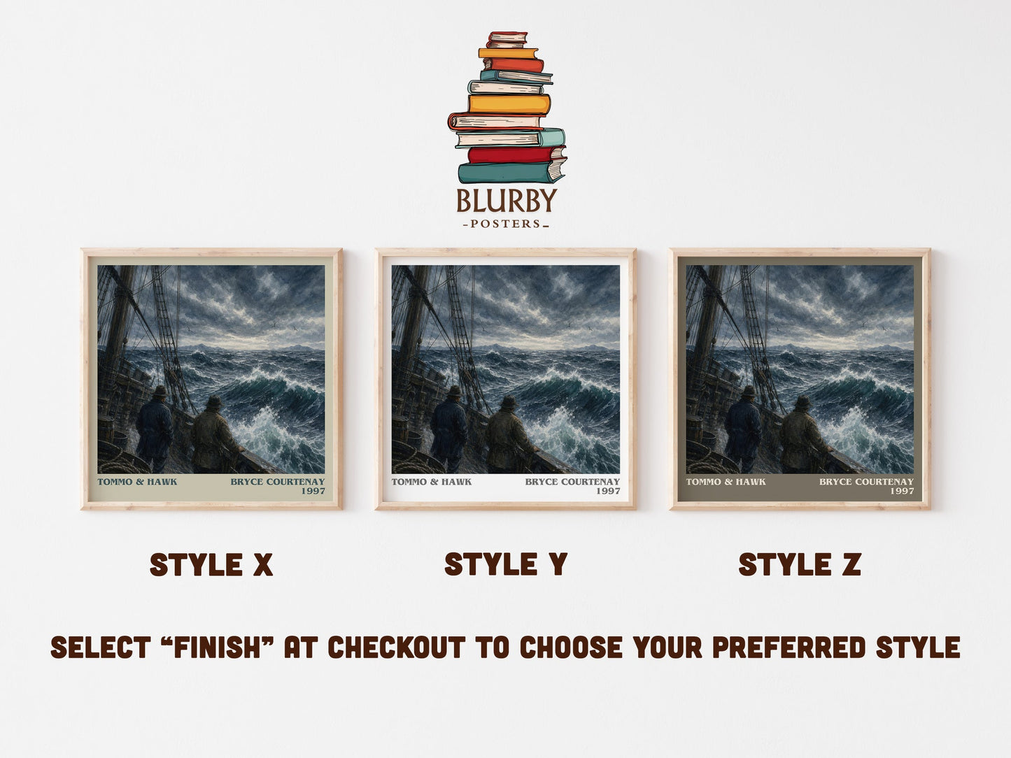 Tommo & Hawk literary print in frame leaning in hallway – historical fiction wall art