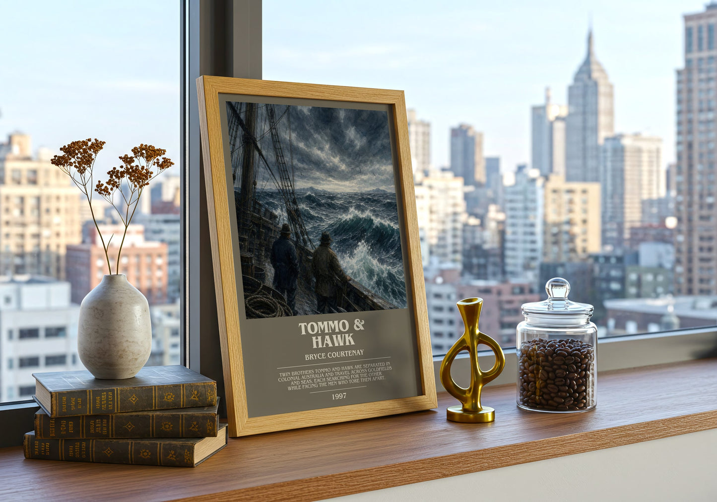 Tommo & Hawk bookish print framed by window – literary home decor