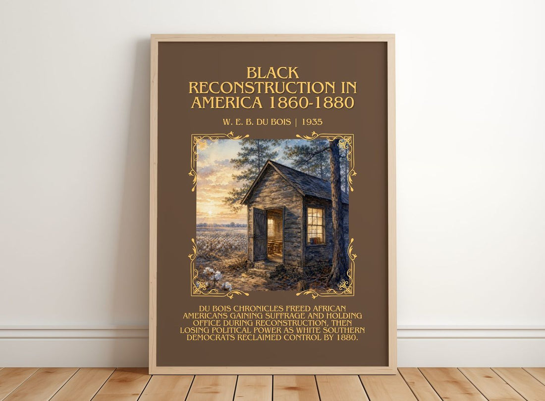 Black reconstruction in America 1860-1880 Minimalist Book Poster – framed print leaning on a wooden floor