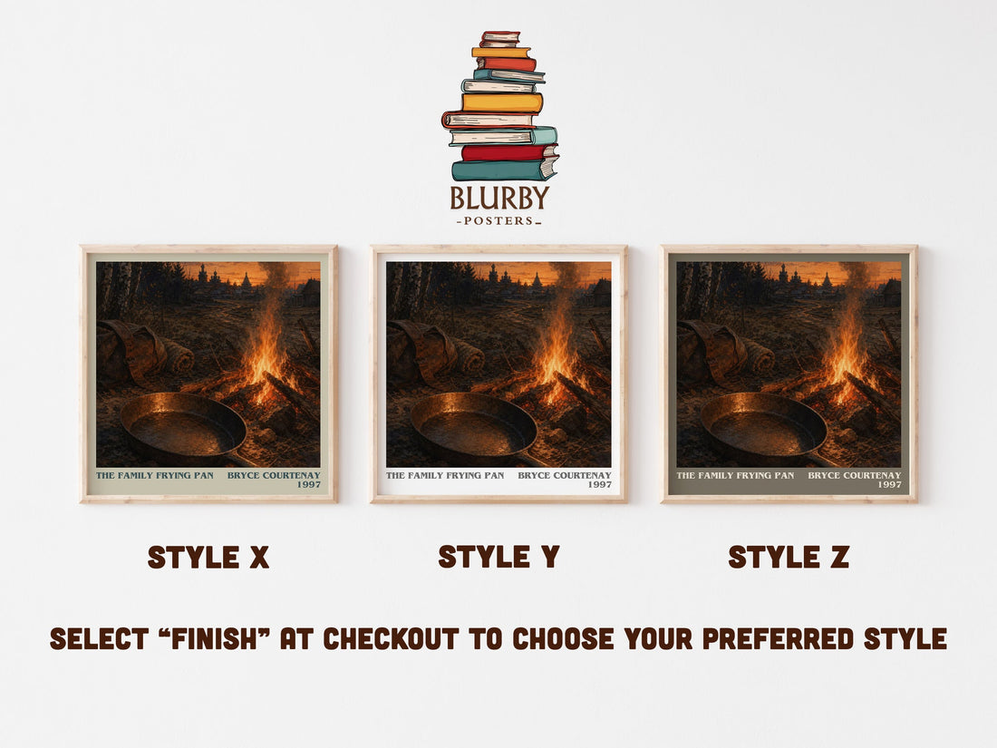 The Family Frying Pan literary print in frame leaning in hallway – historical fiction wall art (mockup)