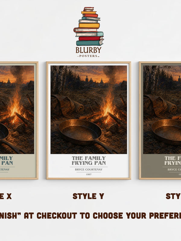 The Family Frying Pan book cover print in frame leaning in hallway – historical fiction wall art