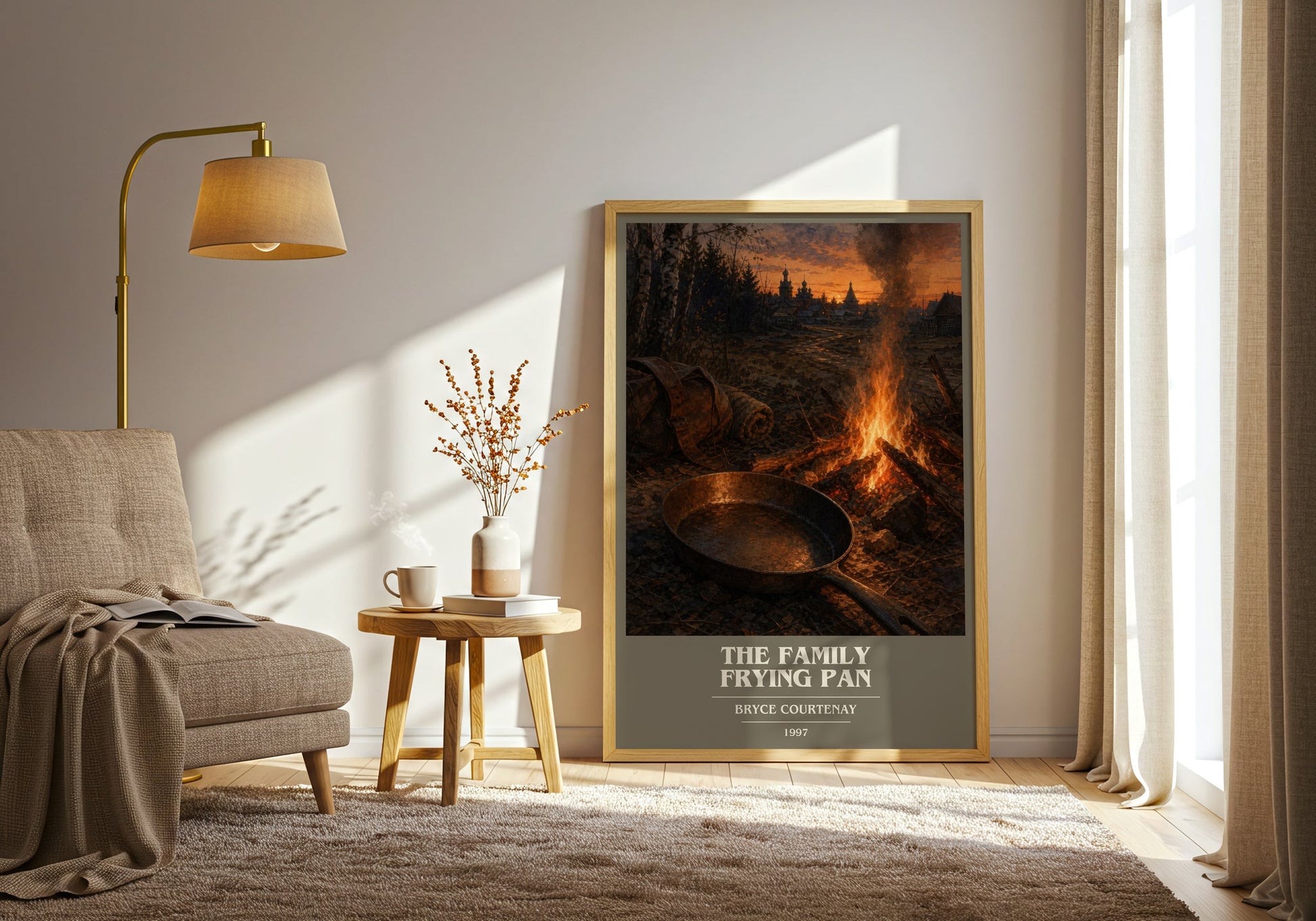 The Family Frying Pan book cover print on bookshelf – Bryce Courtenay fan gift