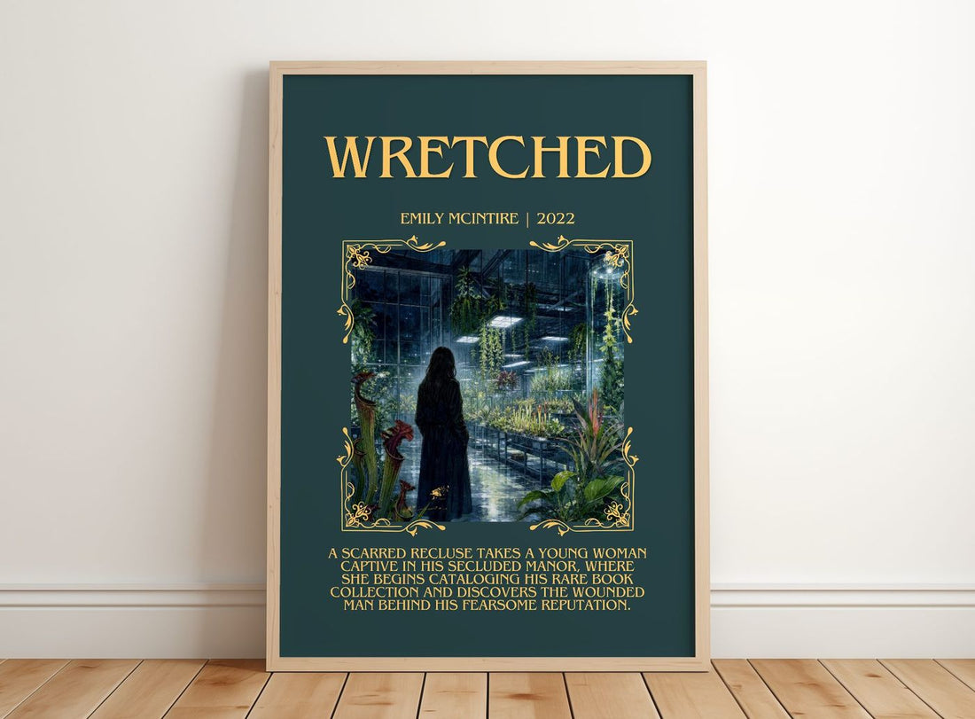 Wretched Minimalist Book Poster by Emily McIntire – framed print leaning on a wooden floor