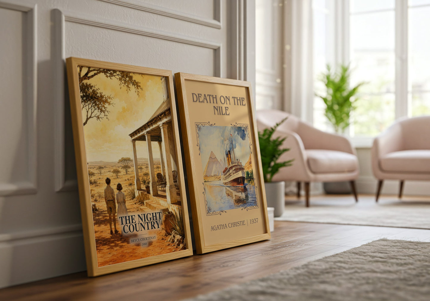 The Night Country watercolour print framed by window – literary home decor