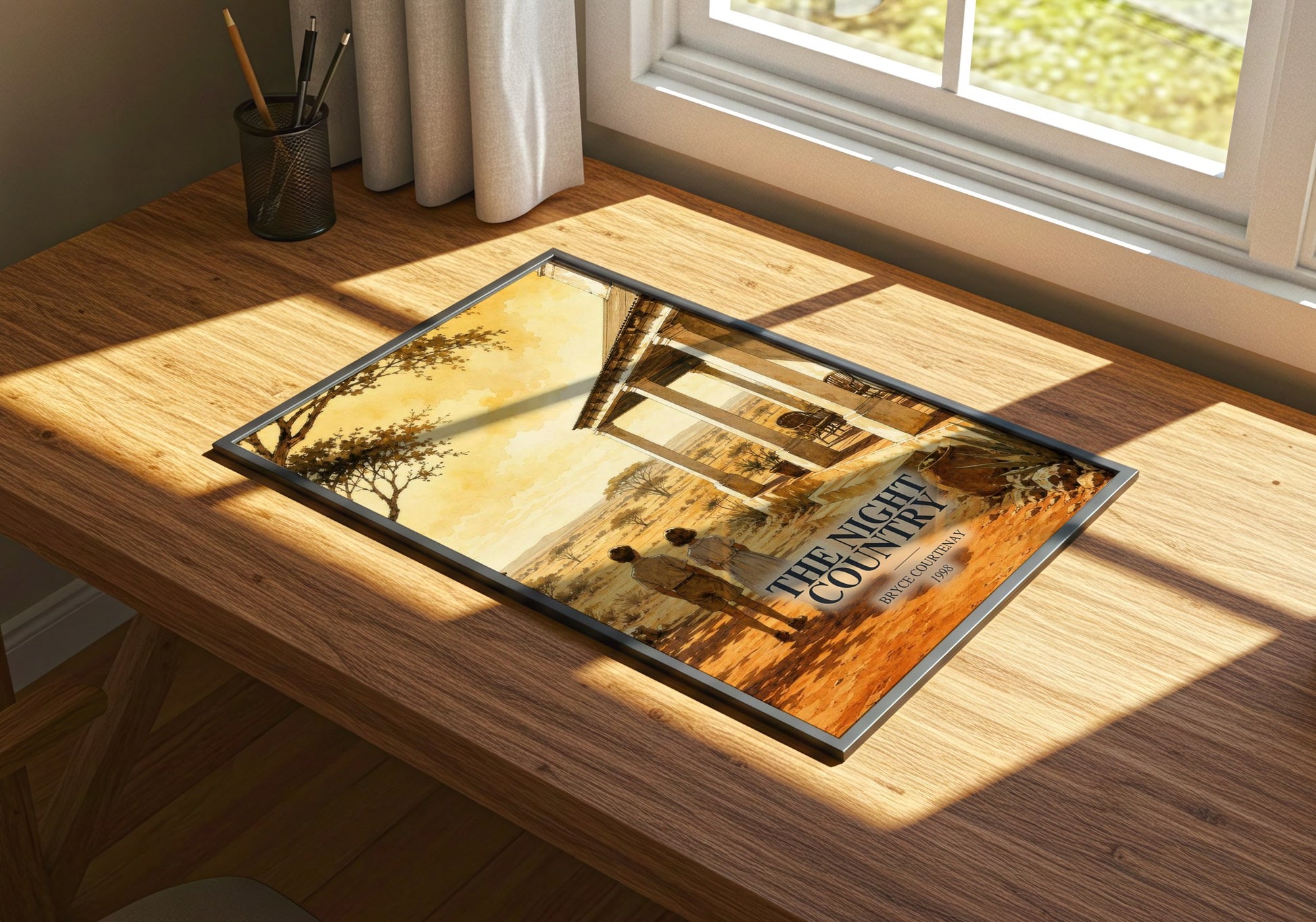 The Night Country watercolour book poster framed on wall – literary fiction wall art