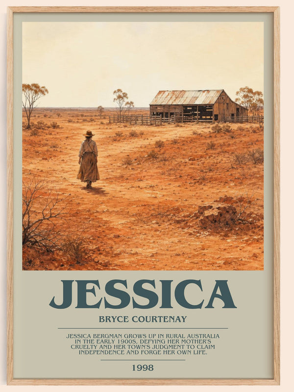 Jessica bookish book poster by Bryce Courtenay – framed literary art print