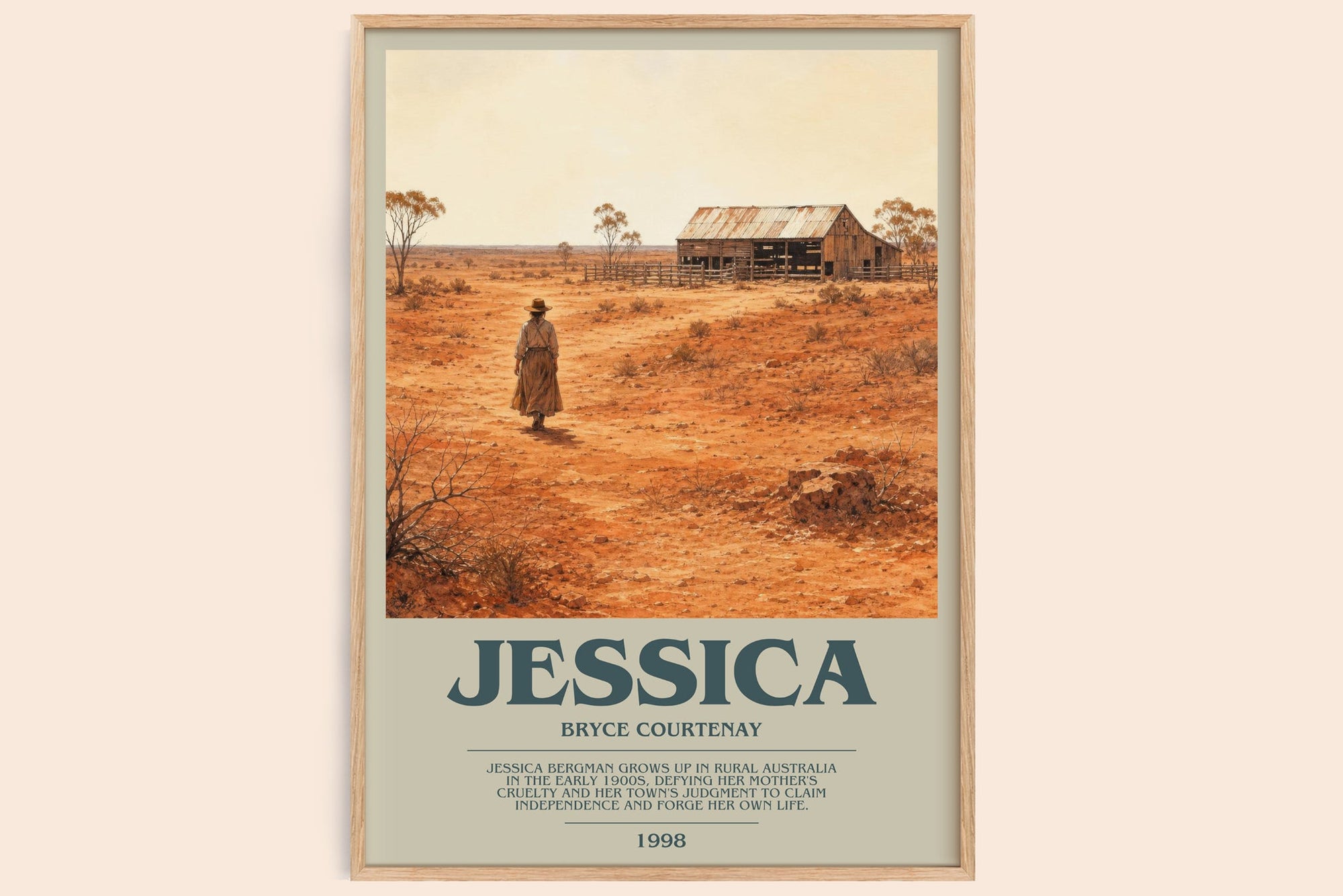 Jessica bookish book poster by Bryce Courtenay – framed literary art print