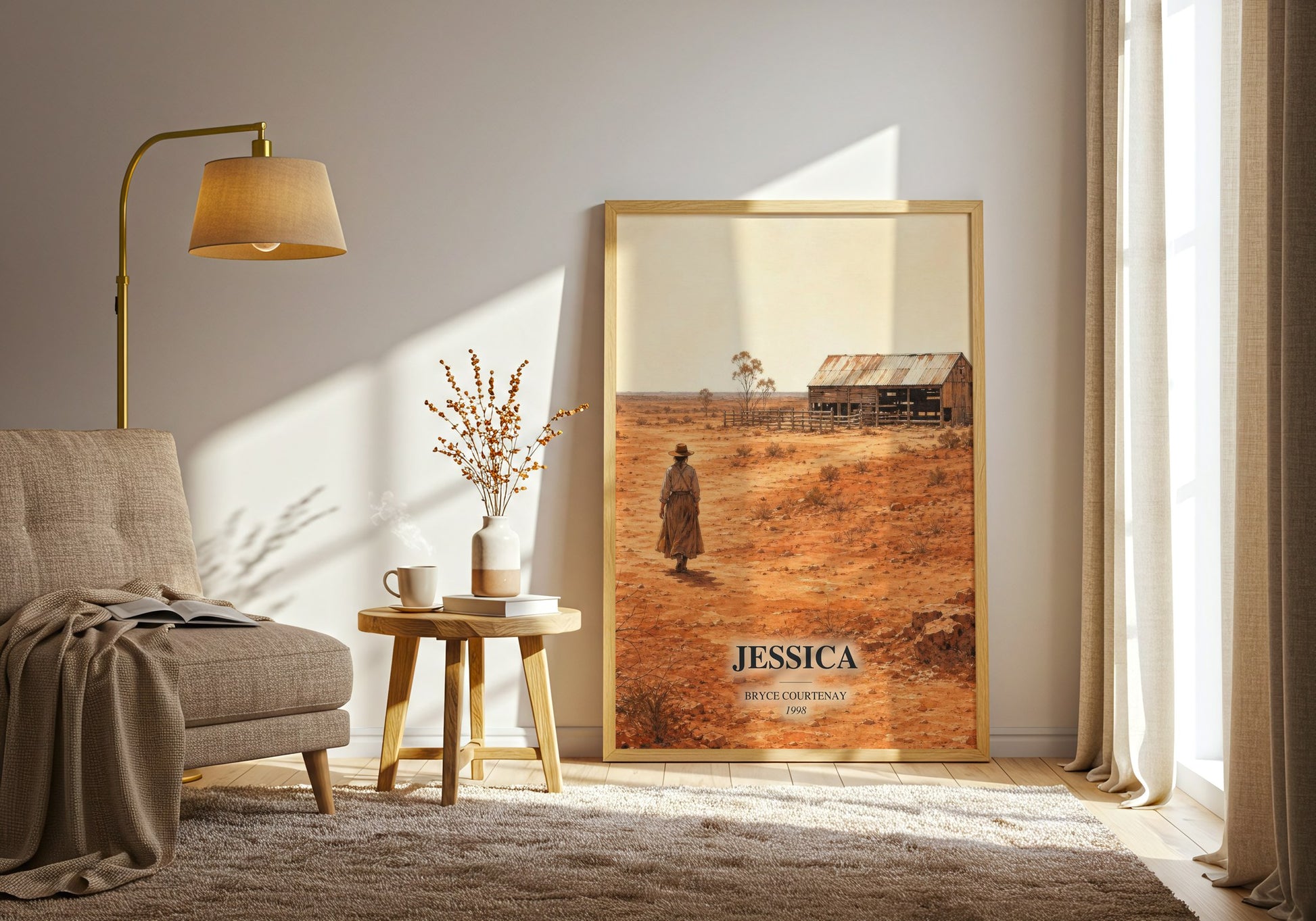 Jessica watercolour print in frame leaning in hallway – historical fiction wall art