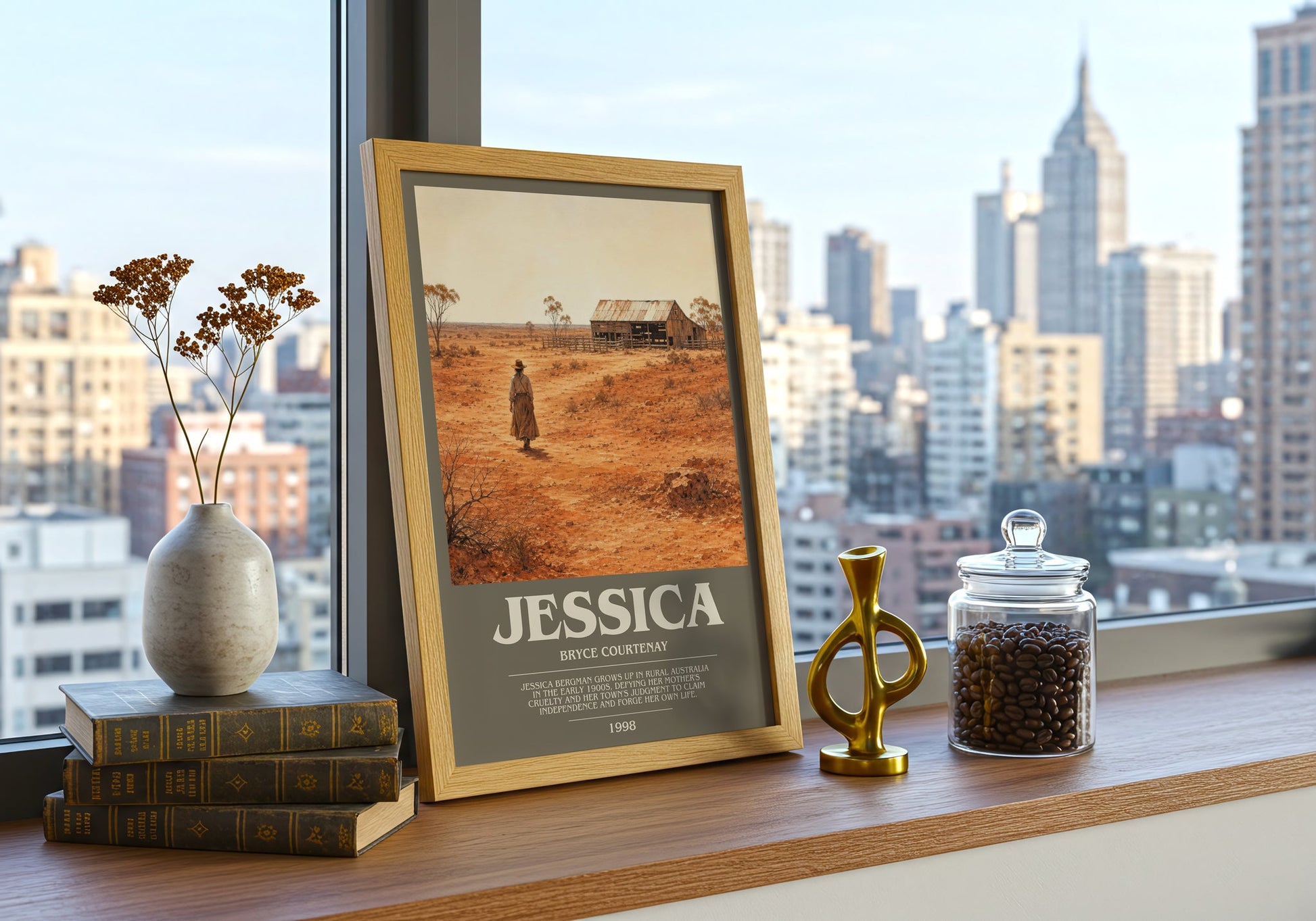 Jessica bookish print framed by window – literary home decor