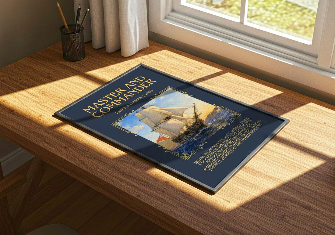 Master and Commander Minimalist Book Poster by Patrick O'Brian – print on a sunlit desk