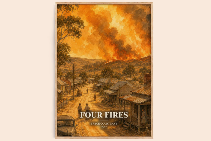 Four Fires watercolour book poster by Bryce Courtenay – framed literary art print
