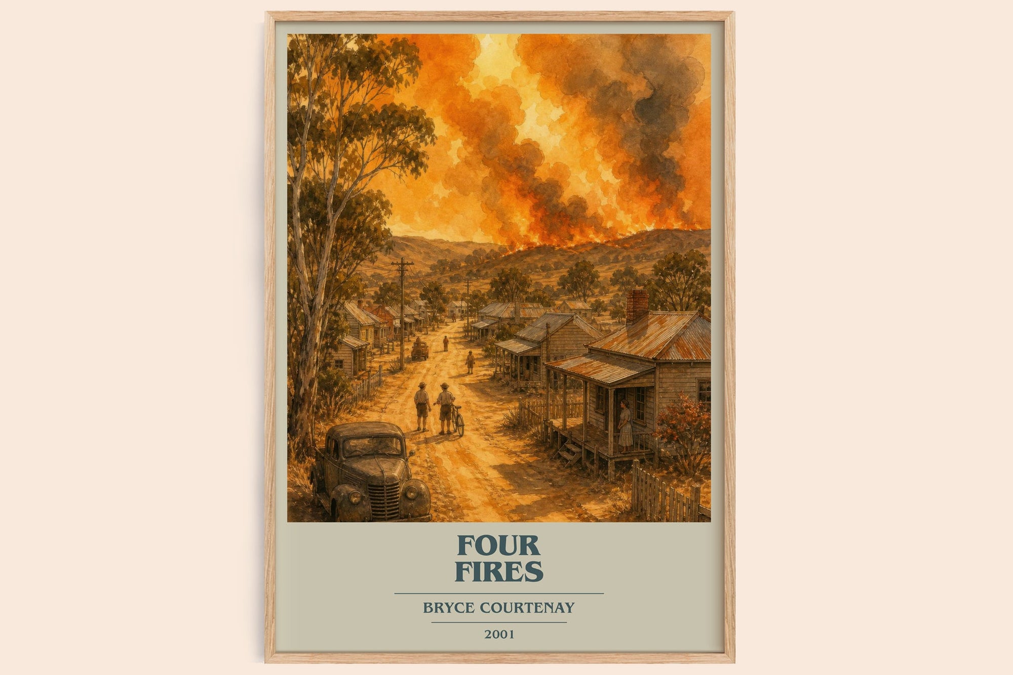 Four Fires book cover book poster by Bryce Courtenay – framed literary art print