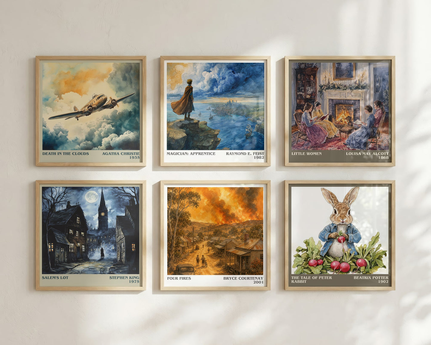 Four Fires literary print framed by window – literary home decor