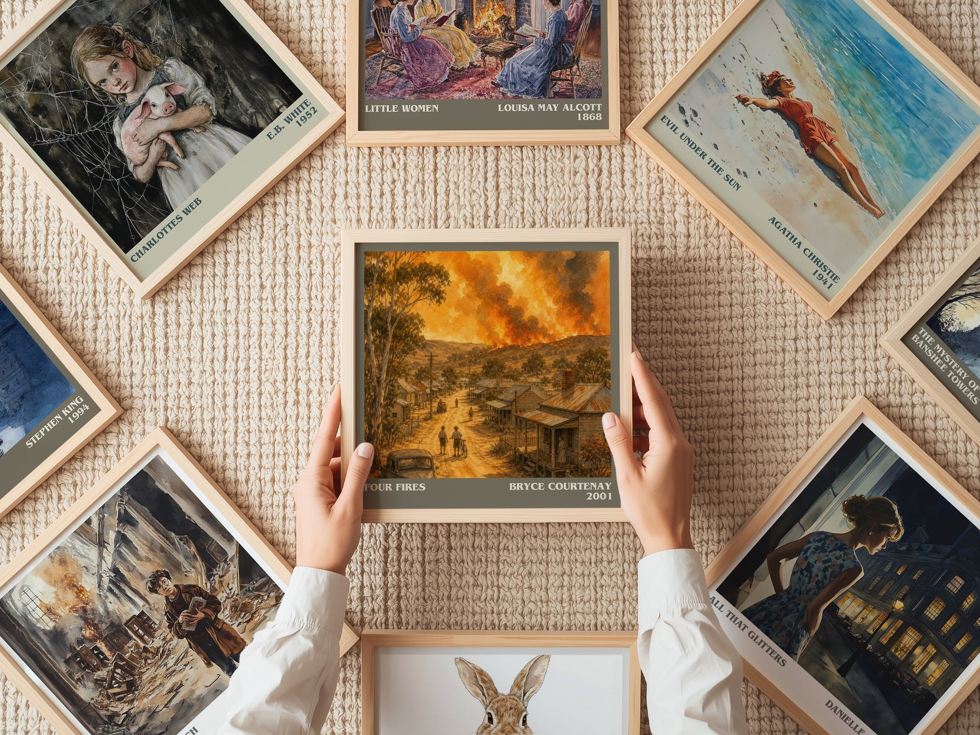 Four Fires literary book poster framed on wall – historical fiction wall art