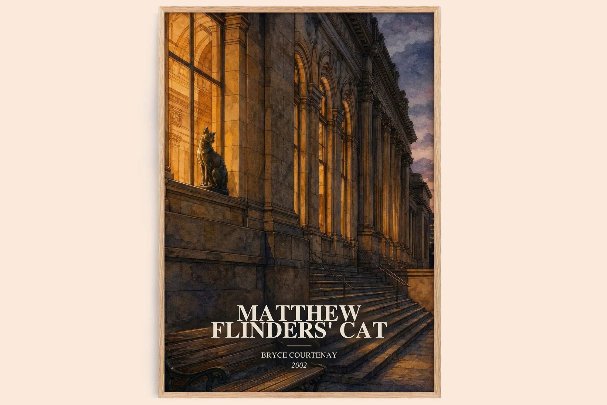 Matthew Flinders' Cat watercolour book poster by Bryce Courtenay – framed literary art print